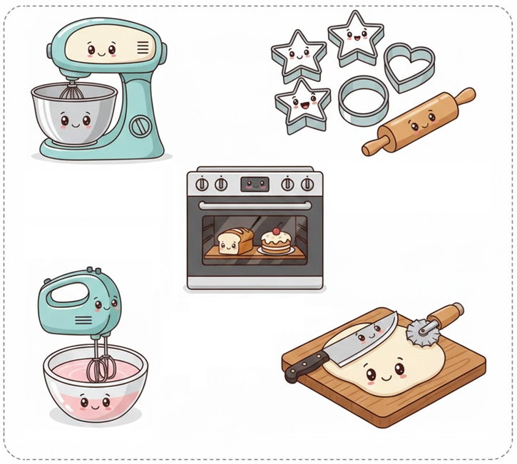 الأدوات والأجهزة المستخدمة في تحضير المخبوزات والحلويات