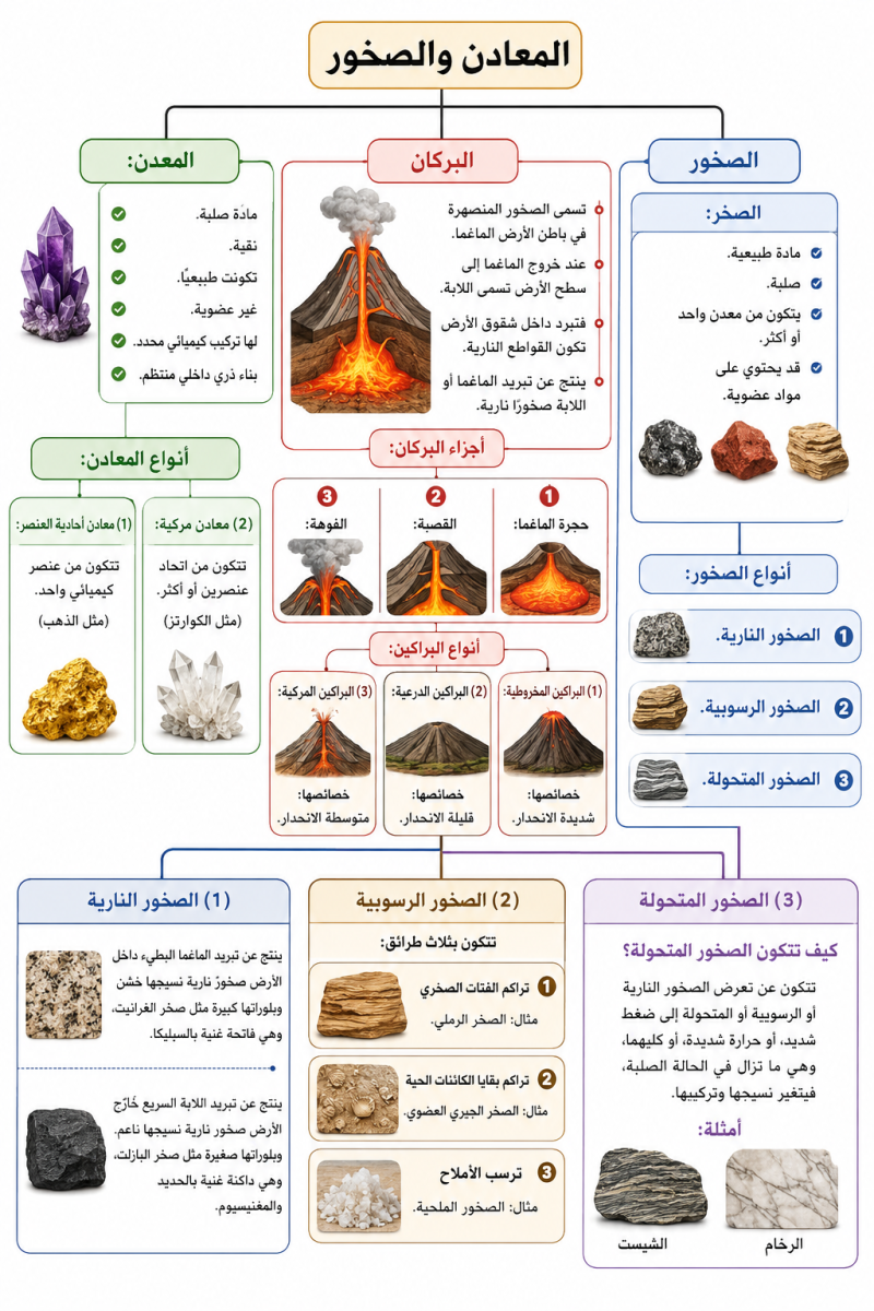 مخطط مفاهيمي لدرس المعادن والصخور